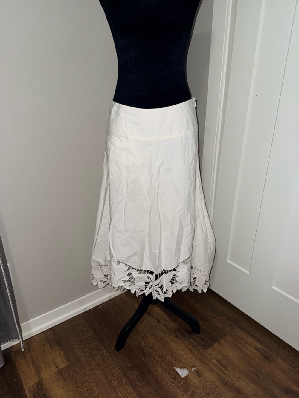 Betsey Johnson White Midi Lace Skirt Linen 8/M